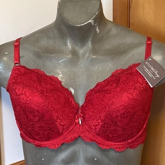 SET of 2 Bundle!! Smart & Sexy Lace Bra Padded 40D Red & Black - Picture 2 of 13